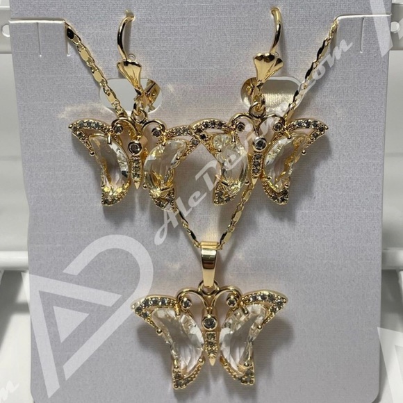 Clear Crystal Butterfly set (gold plated) - Picture 5 of 8